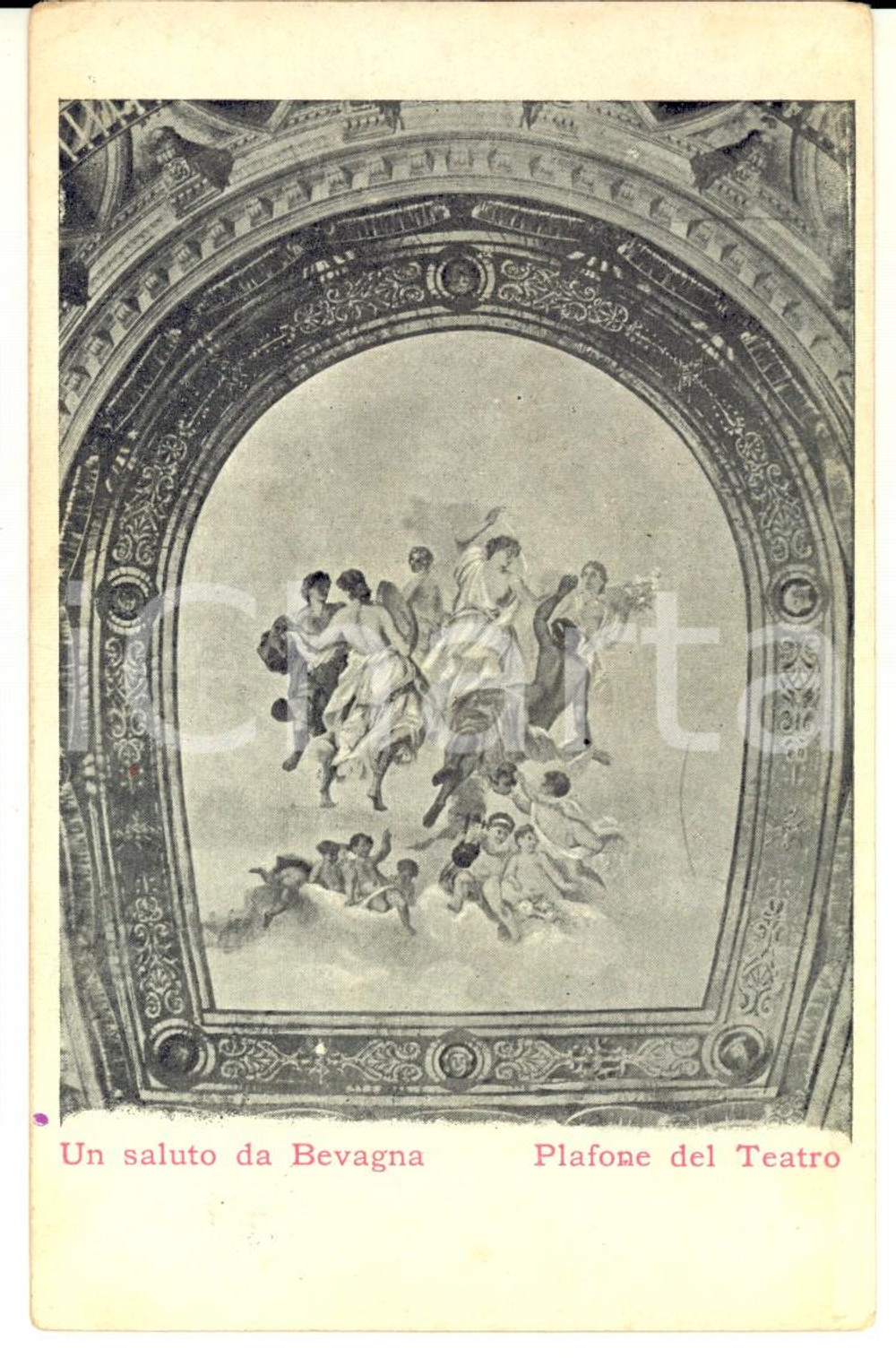 Cartolina originale da collezione 1900 ca BEVAGNA PG Plafone del Teatro Cartolina postale FP 1