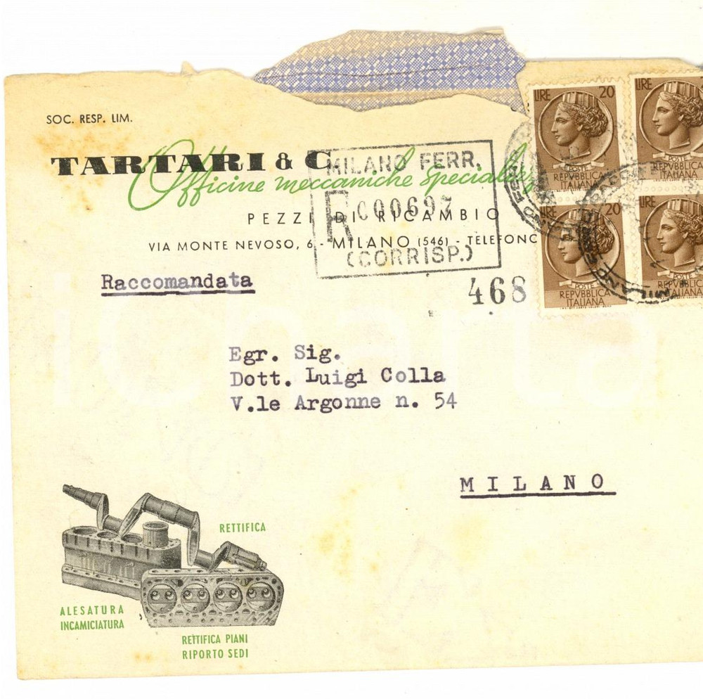 Materiale pubblicitario d’epoca 1954 MILANO Ditta TARTARI & C. Officine meccaniche speciali Busta intestata 1