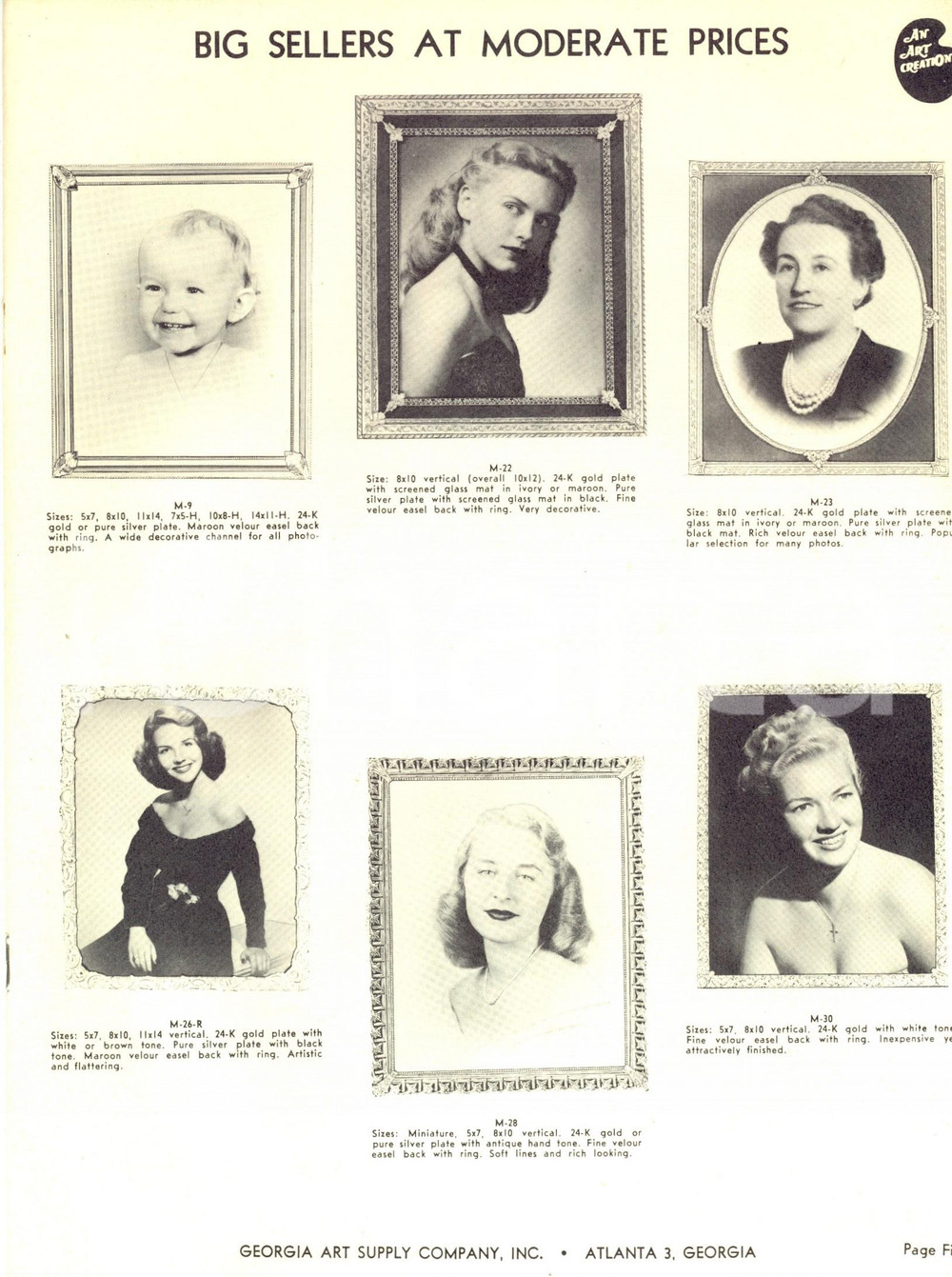 Materiale pubblicitario d’epoca 1950 ca ATLANTA USA GEORGIA ART  Catalogue metal photo frames ILLUSTRATED 1