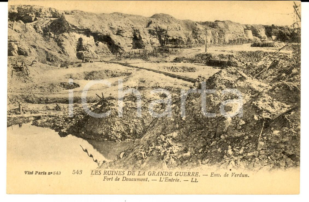 Cartolina originale da collezione 1920 ca DOUAUMONT F Entrée du Fort Carte postale RUINES GRANDE GUERRE 1