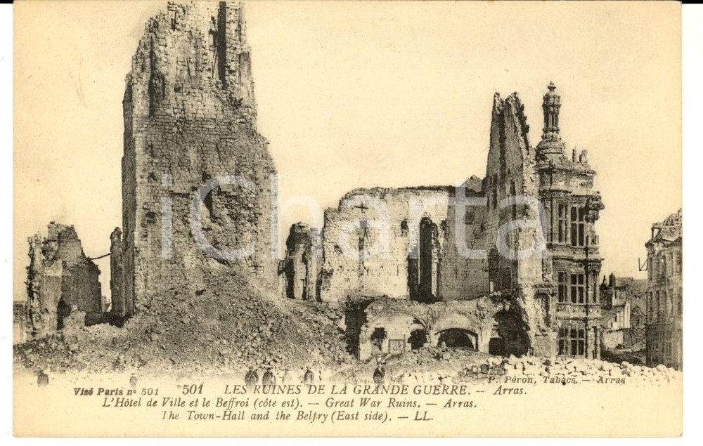 Cartolina originale da collezione 1920 ca ARRAS F HÃ´tel de Ville Carte postale RUINES GRANDE GUERRE FP NV 1