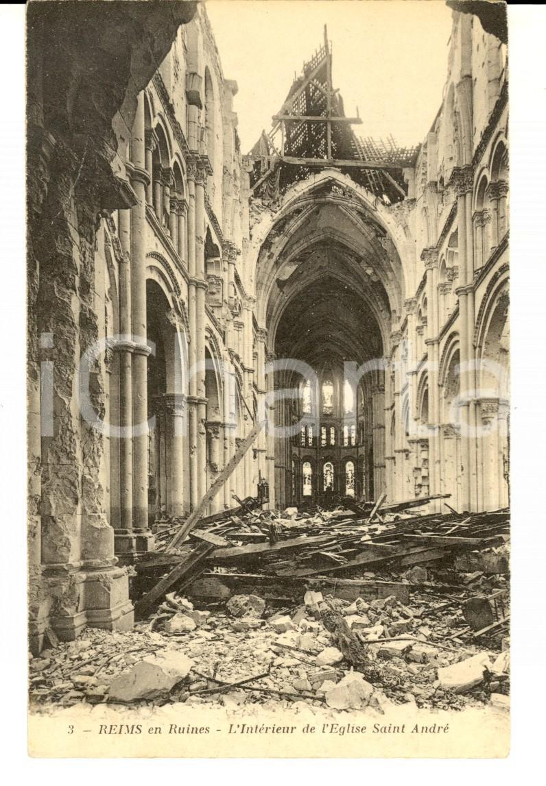 Cartolina originale da collezione 1920 ca GRANDE GUERRE REIMS F Intérieur église SAINT ANDRE  Carte postale FP 1