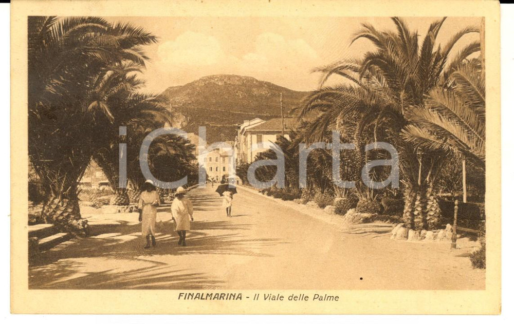 Cartolina originale da collezione 1922 FINALMARINA SV Viale delle PALME Cartolina ANIMATA con donne FP VG 1