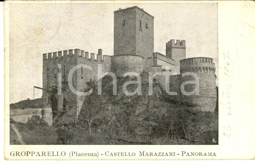 Cartolina originale da collezione 1907 GROPPARELLO PC Panorama con il castello MARAZZANI Cartolina FP VG 1