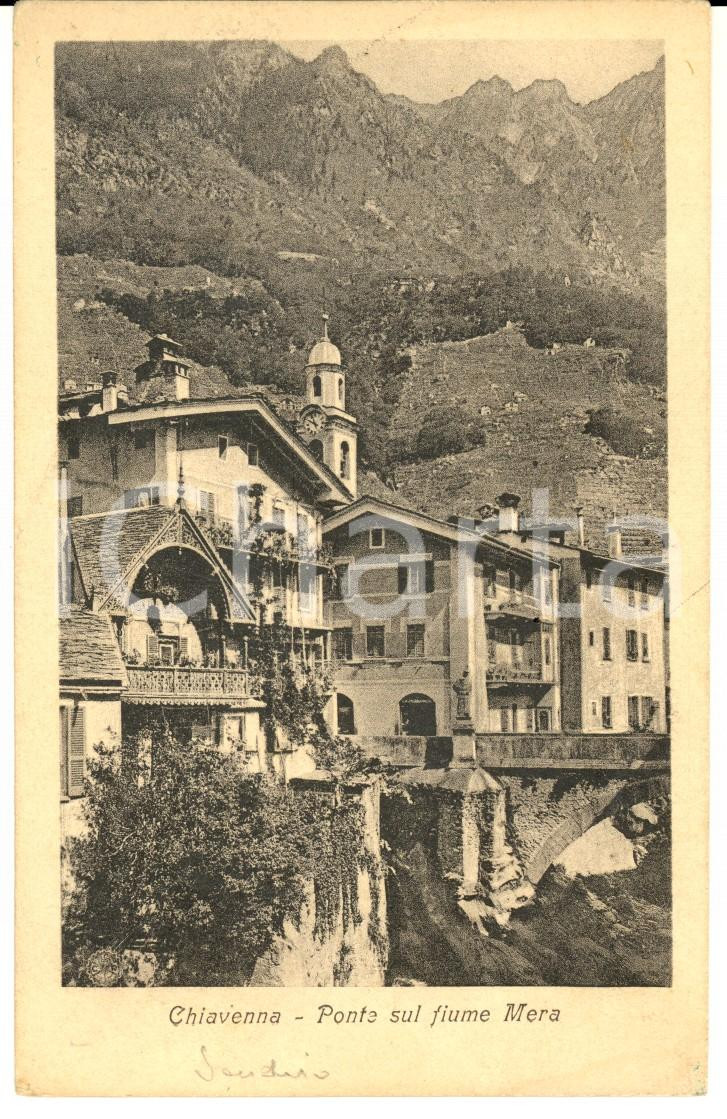 Cartolina originale da collezione 1920 ca CHIAVENNA Panorama e ponte sul fiume MERA Cartolina FP NV 1