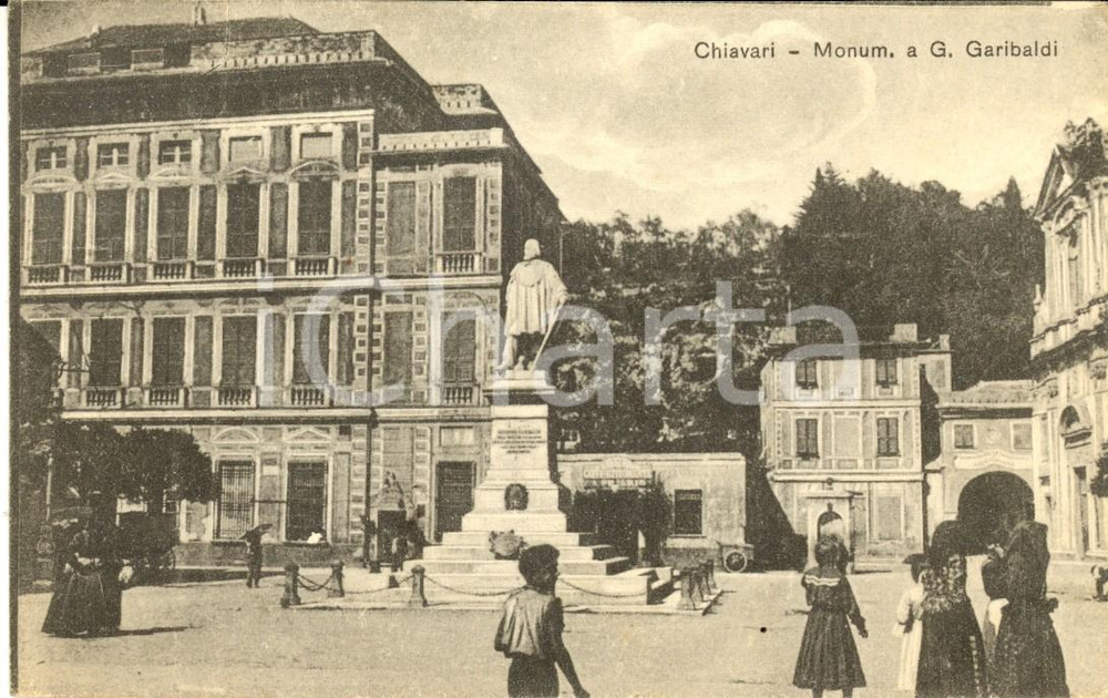 Cartolina originale da collezione 1918 CHIAVARI GE Monumento a Garibaldi Cartolina ANIMATA con bambini FP VG 1