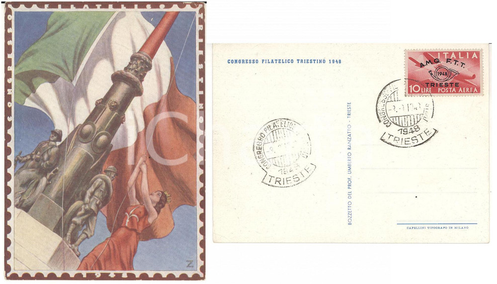 Cartolina originale da collezione 1948 TRIESTE Congresso Filatelico Triestino  Cartolina con annulli ILLUSTRATA 1