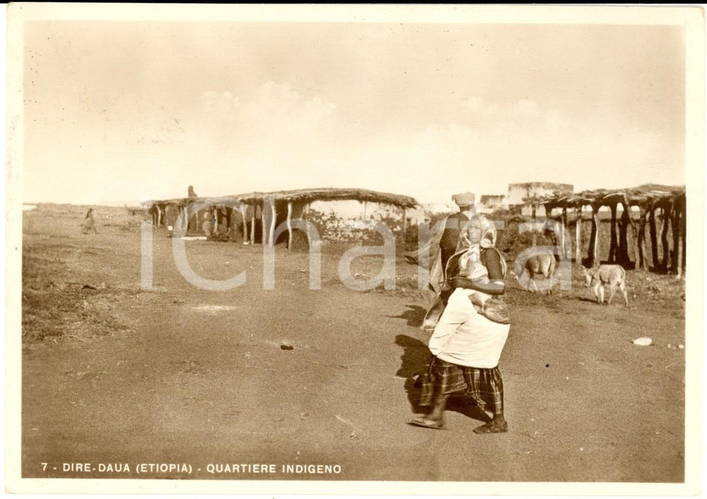 Cartolina originale da collezione 1937 DIRE DAUA ETIOPIA AOI Quartiere indigeno Cartolina postale FG VG 1