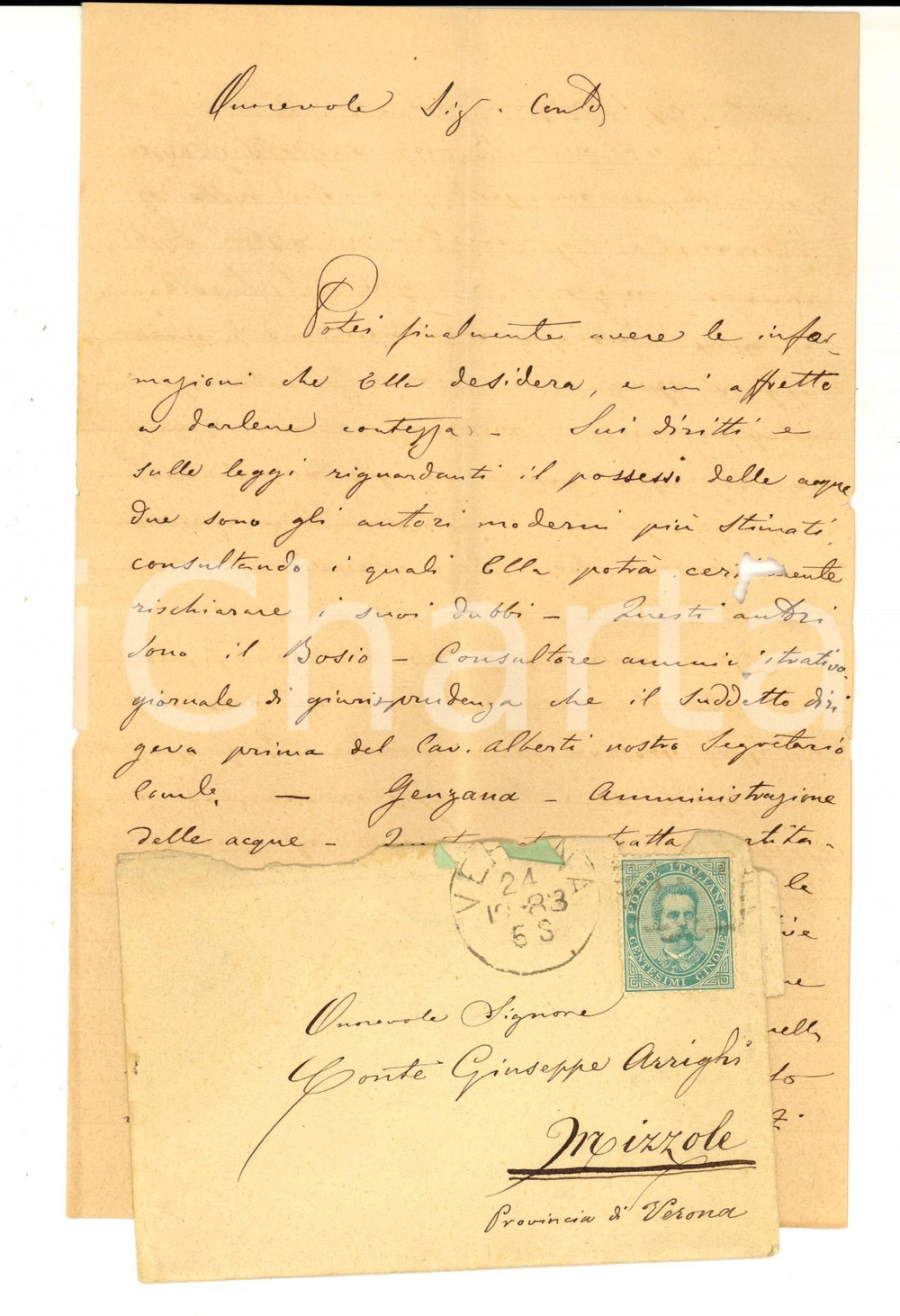Manoscritto, lettera originale 1883 VERONA Ugo PESENTI consiglia scuola privata al conte Giuseppe ARRIGHI 1