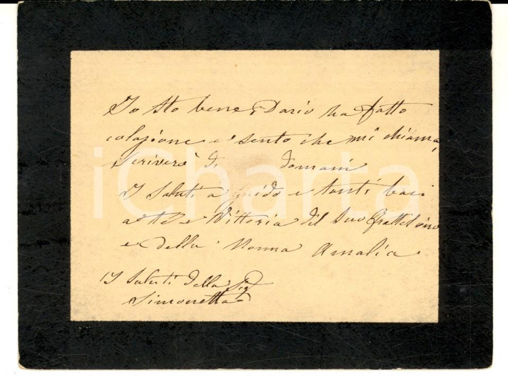 Autografo originale 1890 ca MILANO ? Biglietto Amalia VIARISCHI a Celeste BIANDRA  DI REAGLIE 1