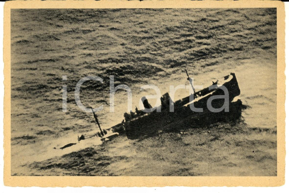 Cartolina originale da collezione 1942 GUERRA NAVALE WW2 Nave nemica colpita da un siluro affonda Cartolina FG NV 1
