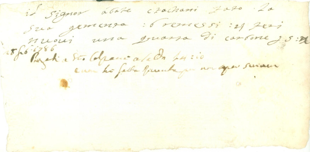 Documento originale, autentico 1786 BRESCIA Abate TOCCAGNI consegna ferri e carbone Documento 1