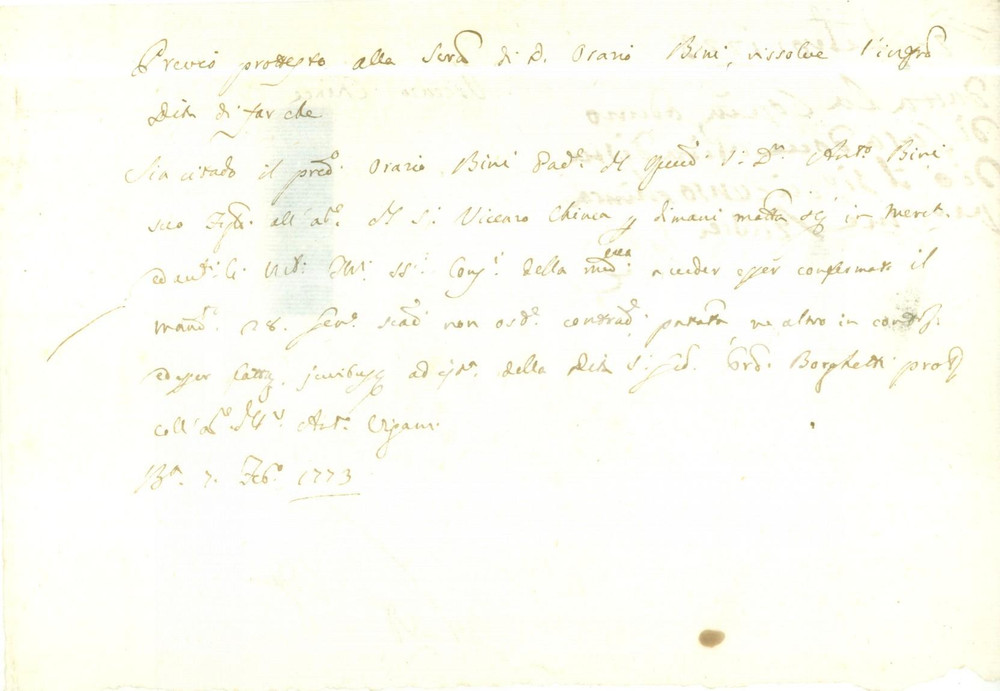 Documento originale, autentico 1773 BRESCIA Citazione di Orazio BINI per mandato Documento 1