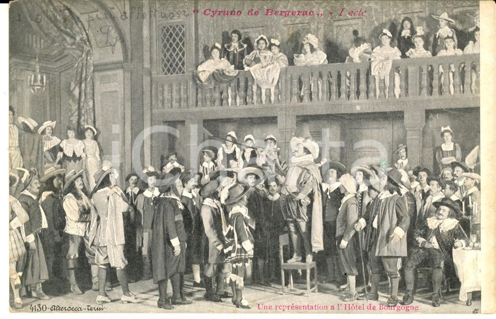 Cartolina originale da collezione 1905 OPERA CYRANO DE BERGERAC Ier acte  Hotel de Bourgogne Carte postale 1