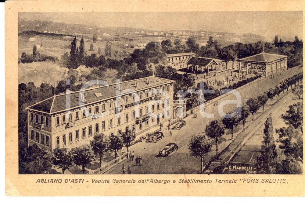 Cartolina originale da collezione 1950 AGLIANO TERME AT Albergo e stabilimento FONS SALUTIS Cartolina FP VG 1