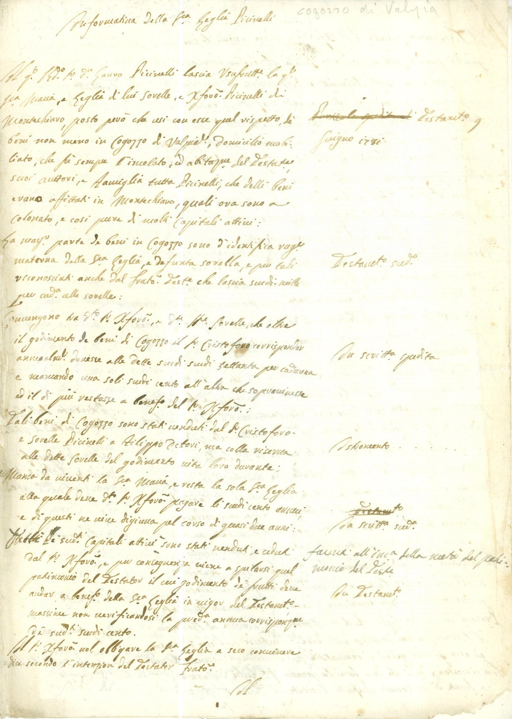 Documento originale, autentico 1790 ca COGOZZO BS Memoriale per lite ereditaria fratelli PICINELLI Documento 1