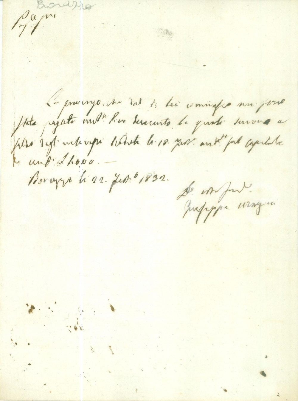 Documento originale, autentico 1832 BOVEZZO BS Giuseppe MANZINI paga interessi scaduti Documento 1