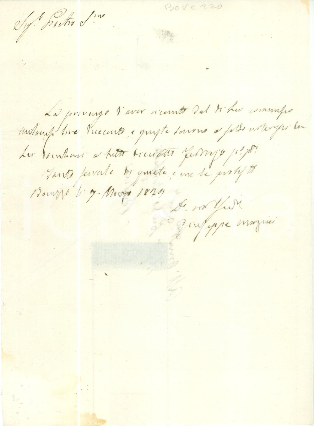 Documento originale, autentico 1829 BOVEZZO BS Giuseppe MANZINI paga interessi di febbraio Documento 1