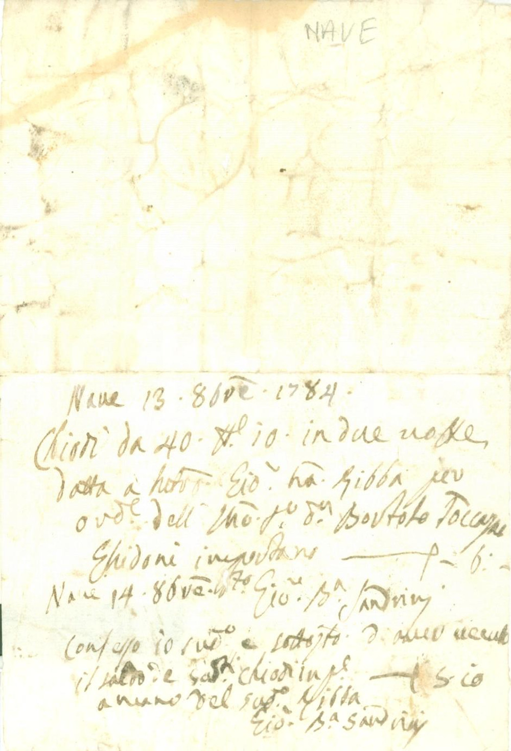 Documento originale, autentico 1784 NAVE BS Giovanni Battista SANDRINI riceve pagamento per chiodi Documento 1