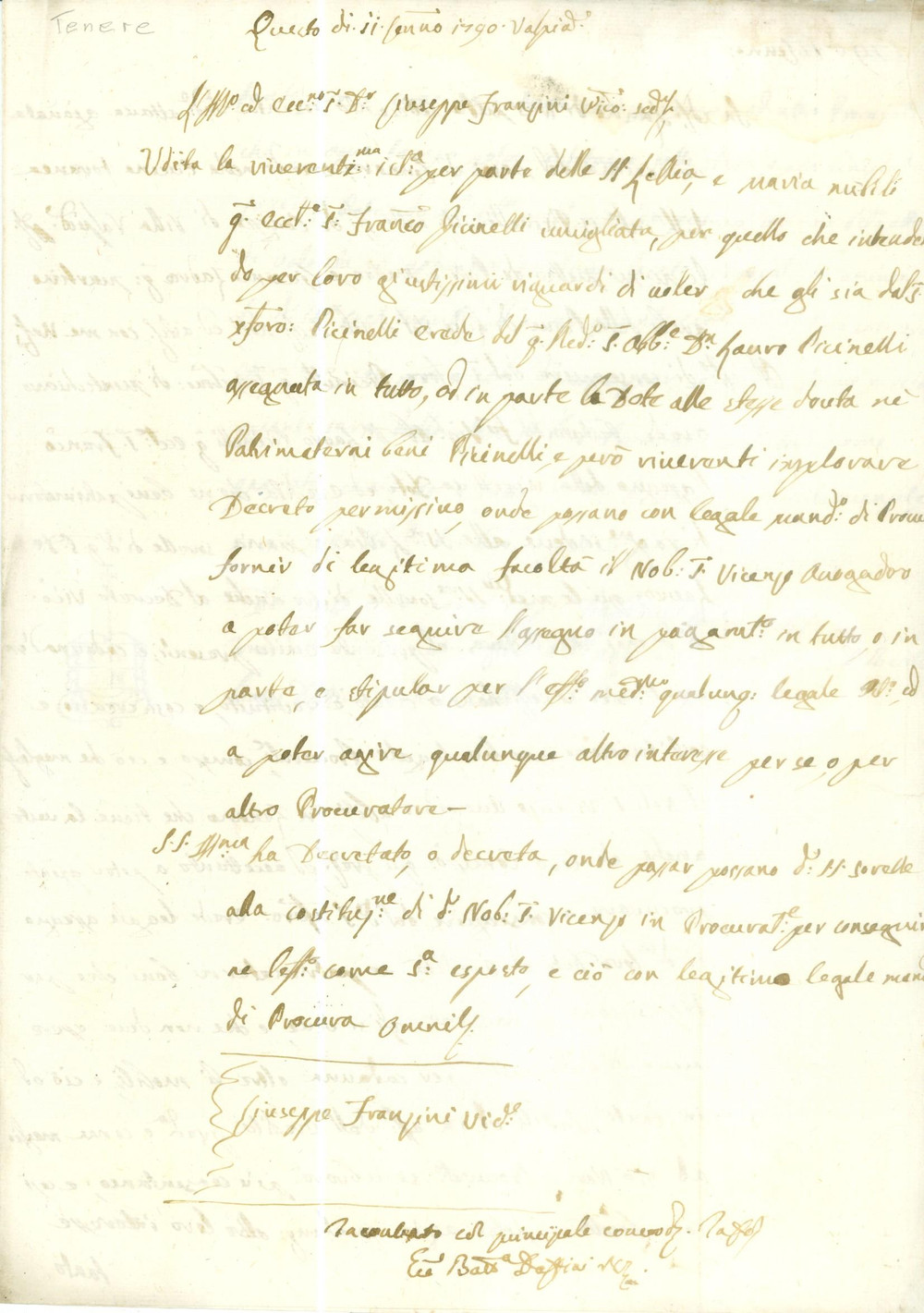 Documento originale, autentico 1790 COGOZZO BS Vincenzo AVOGADRO procuratore nella lite per ereditÃ  PICINELLI 1