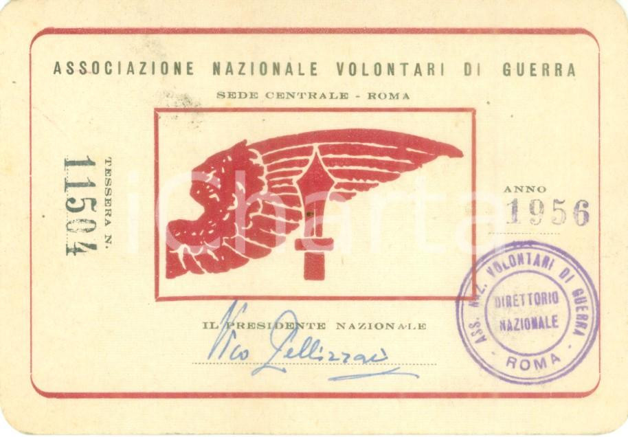 Oggetto da collezione cartaceo 1956 ROMA Associazione Nazionale Volontari di Guerra Tessera 1