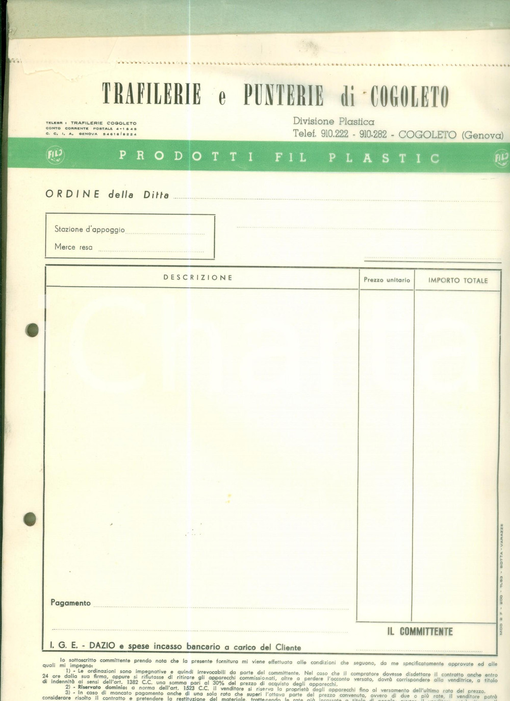 Documento originale, autentico 1963 COGOLETO GE Trafilerie e Punterie Prodotti FIL PLASTIC Libro fatture 1