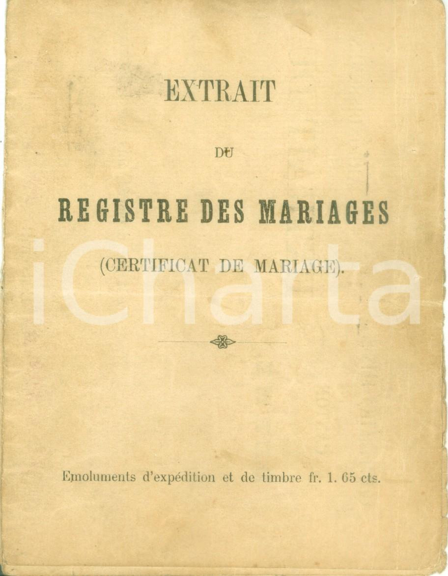 Documento originale, autentico 1905 BERN SVIZZERA Angelo VACCARIO Adele BONATO Certificato di matrimonio 1