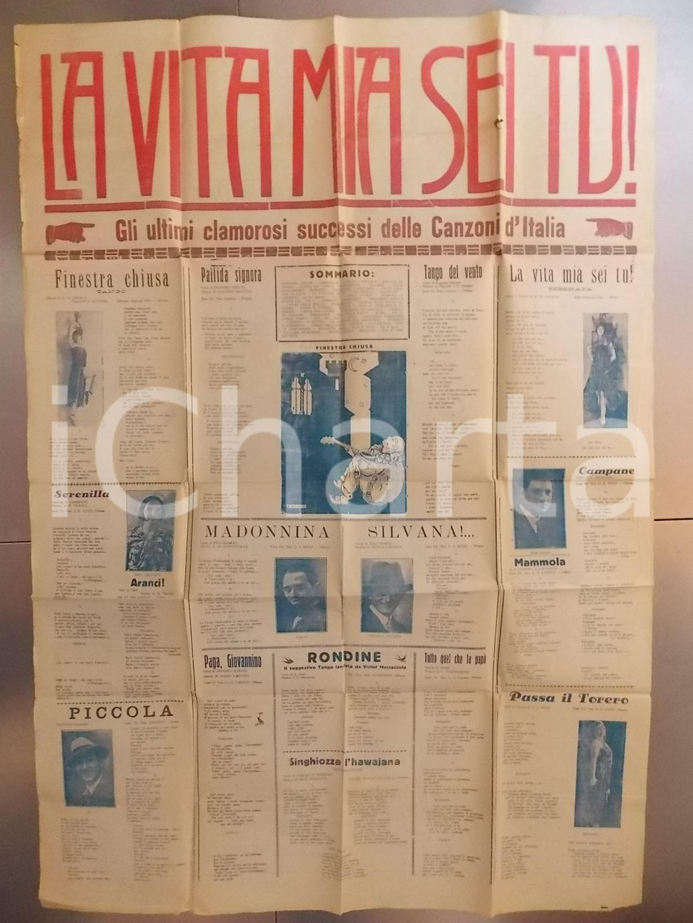 Documento originale, autentico 1935 ca LA MIA VITA SEI TU! Ultimi successi delle Canzoni d ITALIA Manifesto 1
