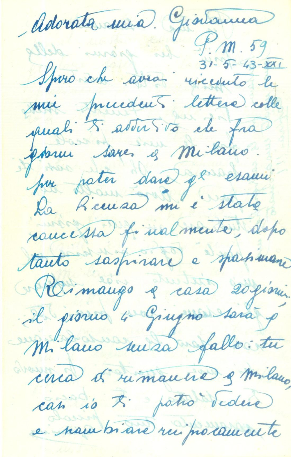 Documento originale, autentico 1943 ZONA DI GUERRA WW2 Verrò a MILANO e ci scambieremo sentimenti amorosi 1