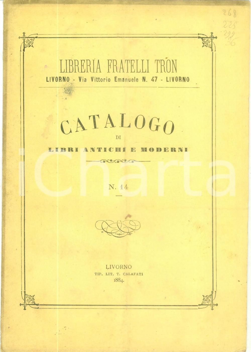 Giornale, rivista storica 1884 LIVORNO Libreria Fratelli TRON Cataogo libri antichi e moderni n. 14 1