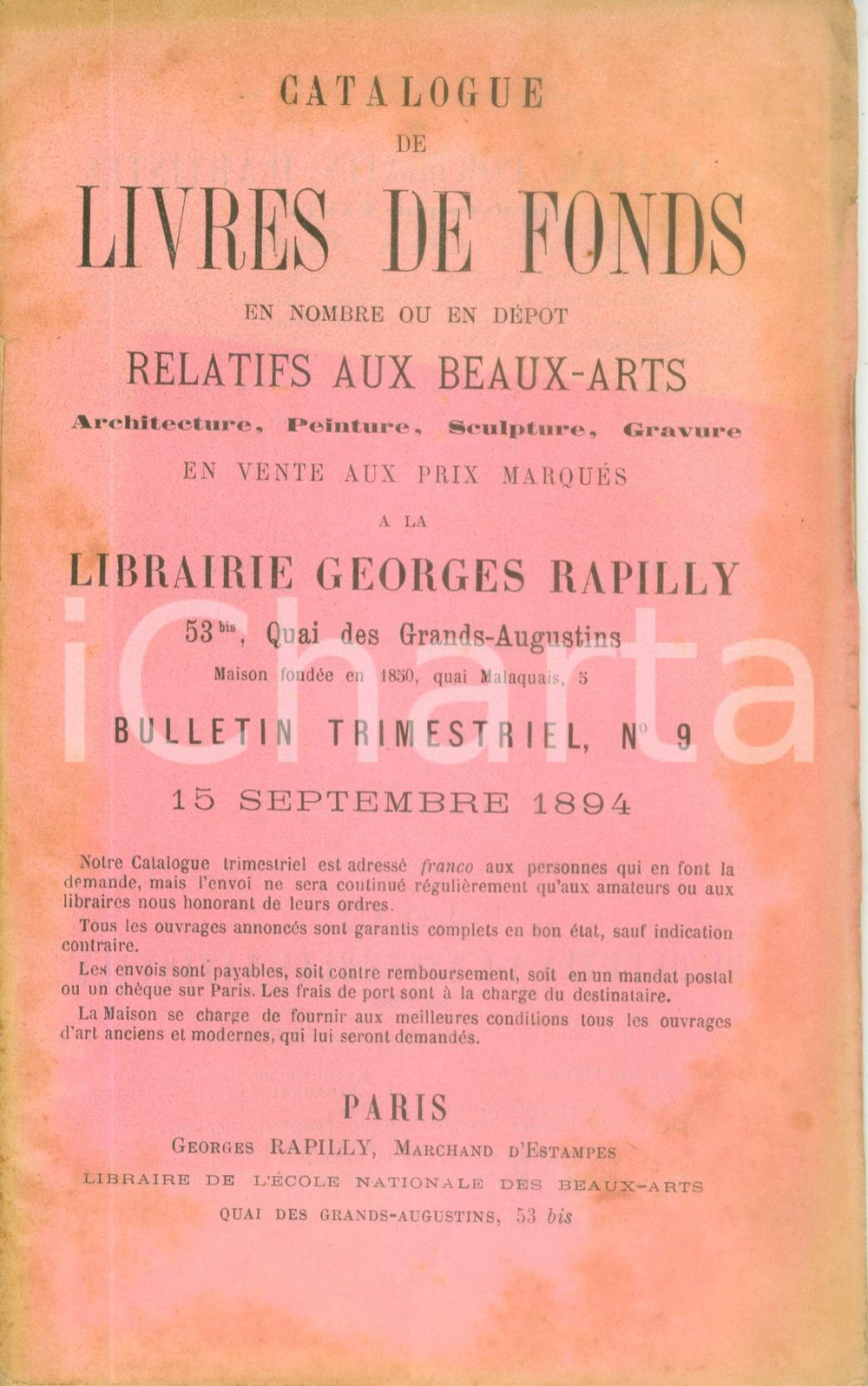 1894 PARIS Bulletin mensuel de livres d'art en vente chez RAPILLY *Catalogo 9