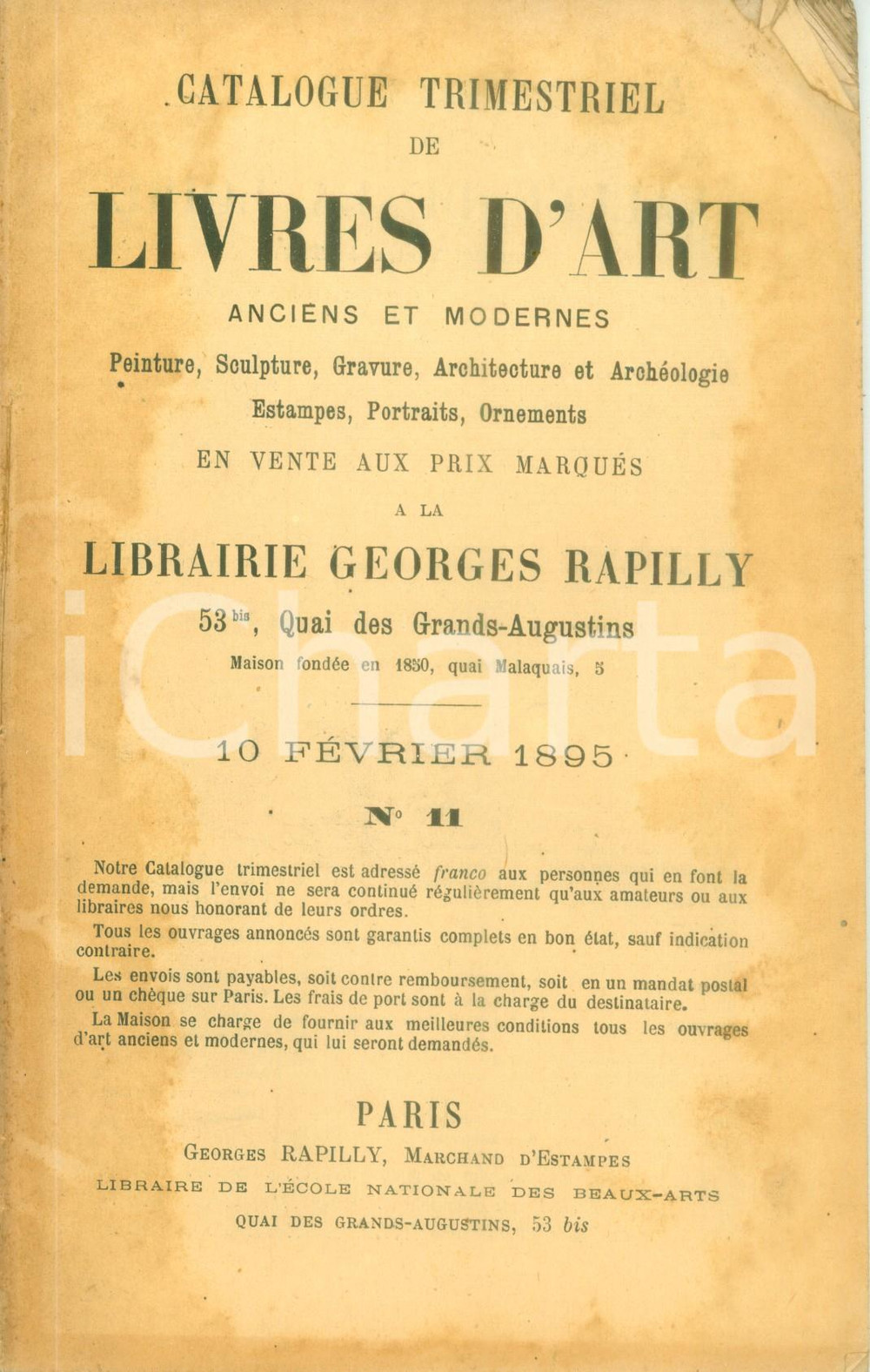 Giornale, rivista storica 1895 PARIS Bulletin mensuel de livres d art en vente chez RAPILLY Catalogo 11 1