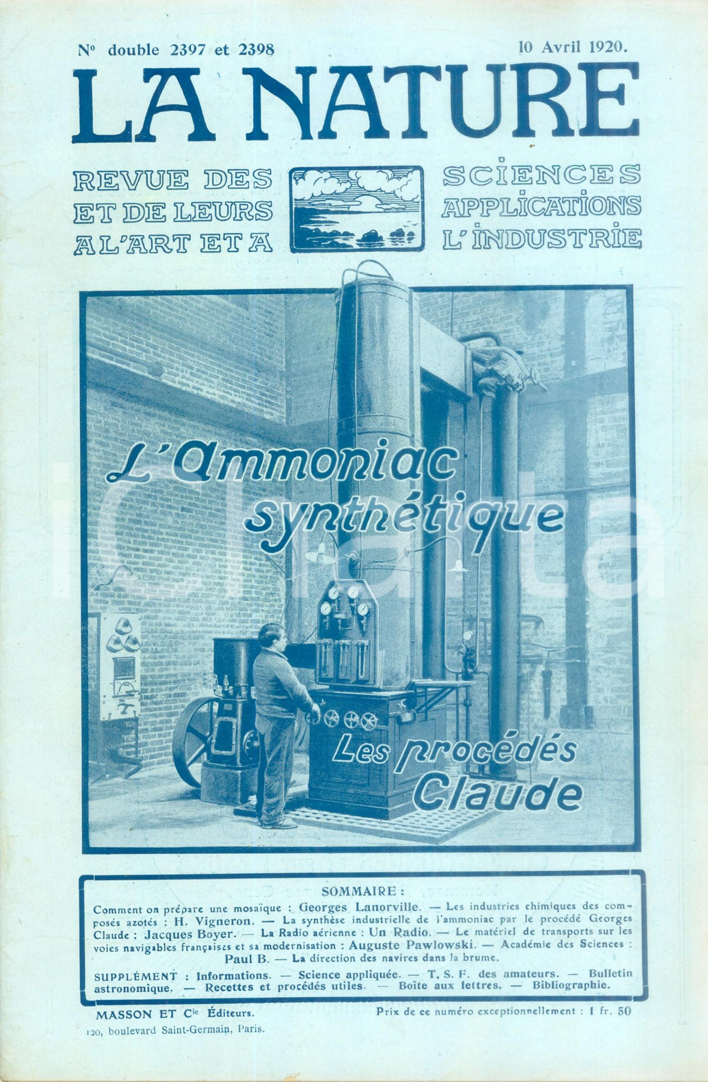 Giornale, rivista storica 1920 LA NATURE L ammoniac synthétique Revue ILLUSTREE SCIENCE n° 2397 1