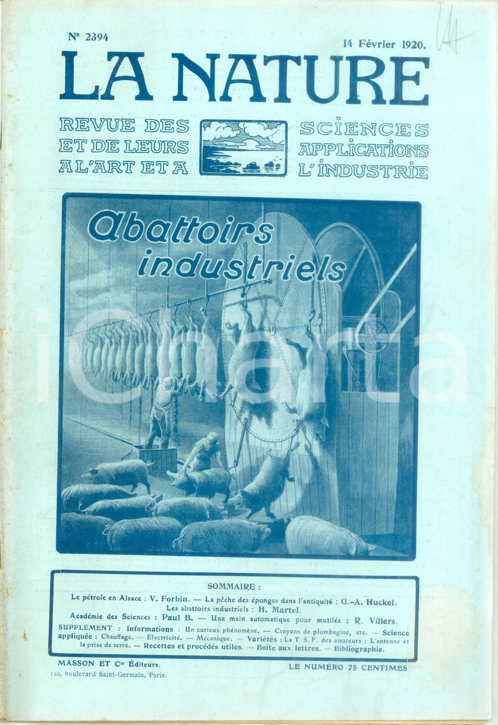 Giornale, rivista storica 1920 LA NATURE Abattoirs industriels Revue ILLUSTREE SCIENCE nÂ° 2394 1