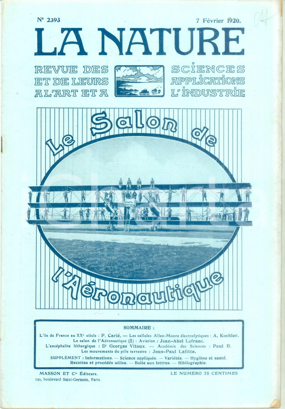 Giornale, rivista storica 1920 LA NATURE Le Salon de l AÃ©ronautique Revue ILLUSTREE SCIENCE nÂ° 2393 1