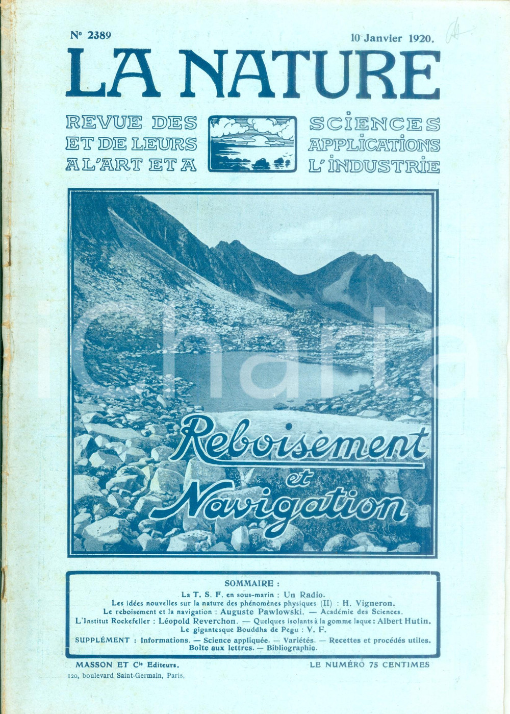 Giornale, rivista storica 1920 LA NATURE Reboisement et Navigation Revue ILLUSTREE SCIENCE nÂ° 2389 1