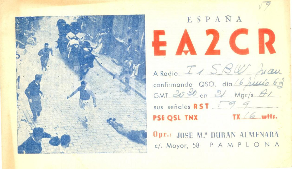 Cartolina originale da collezione 1963 PAMPLONA SPAGNA JosÃ© DURAN ALMENARA Cartolina QSL ILLUSTRATA 1
