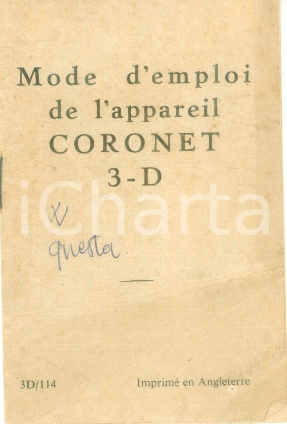 Materiale pubblicitario d’epoca 1954 Mode d emploi de l appareil CORONET 3D Libretto di istruzioni STEREOSCOPIA 1