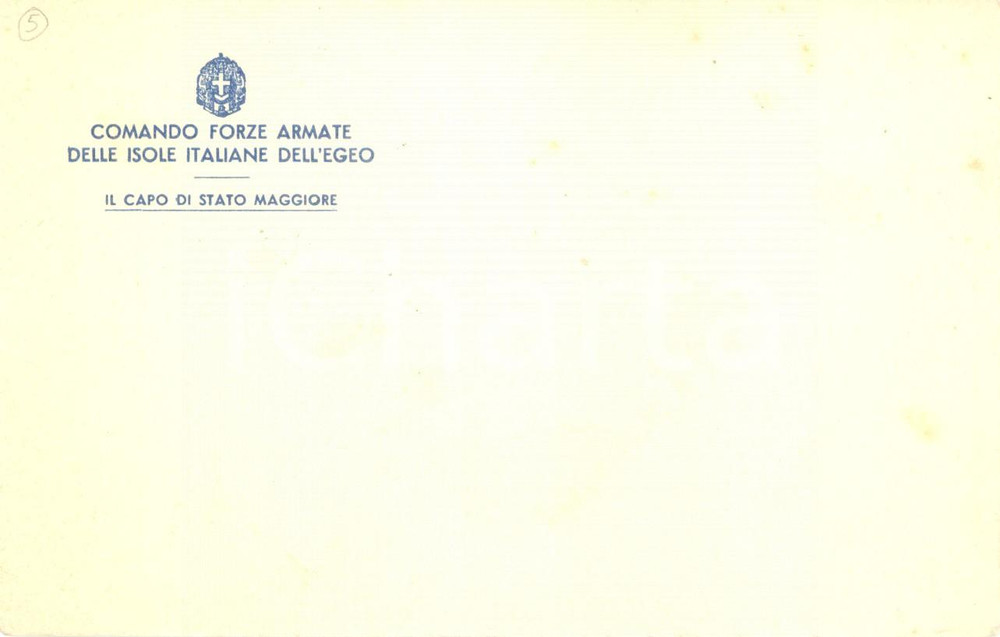Documento originale, autentico 1943 GRECIA WW2 Forze Armate isole italiane nell EGEO Carta intestata bianca 1