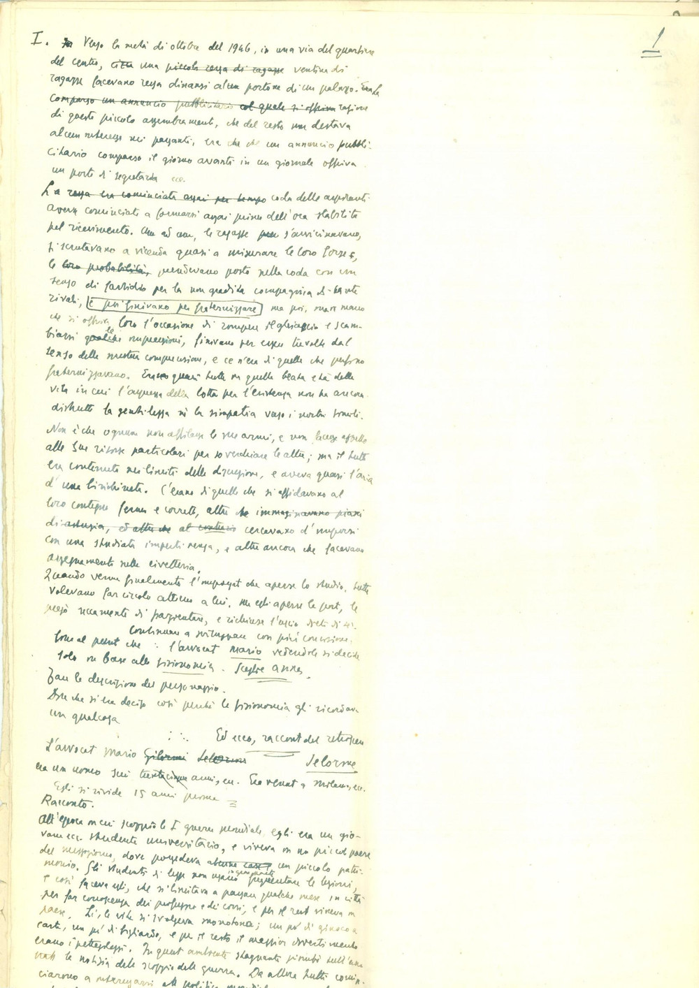 1950 ca INEDITO L'avvocato Mario SELORME *Novella MANOSCRITTA 37 pagine