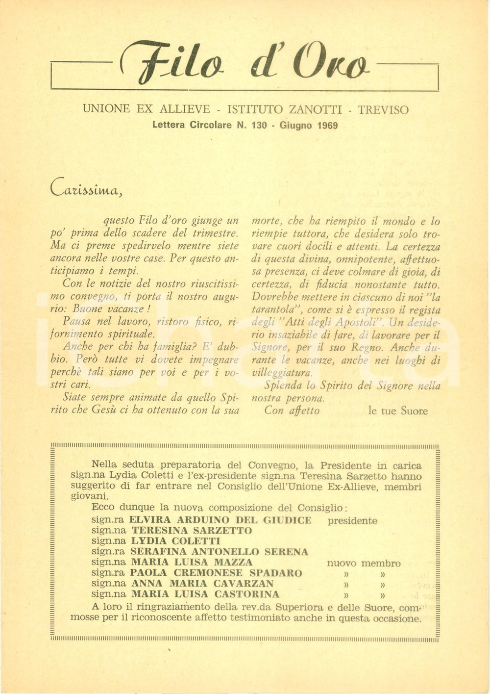 1969 TREVISO Rivista FILO D'ORO Convegno Unione Ex Allieve Istituto ZANOTTI 