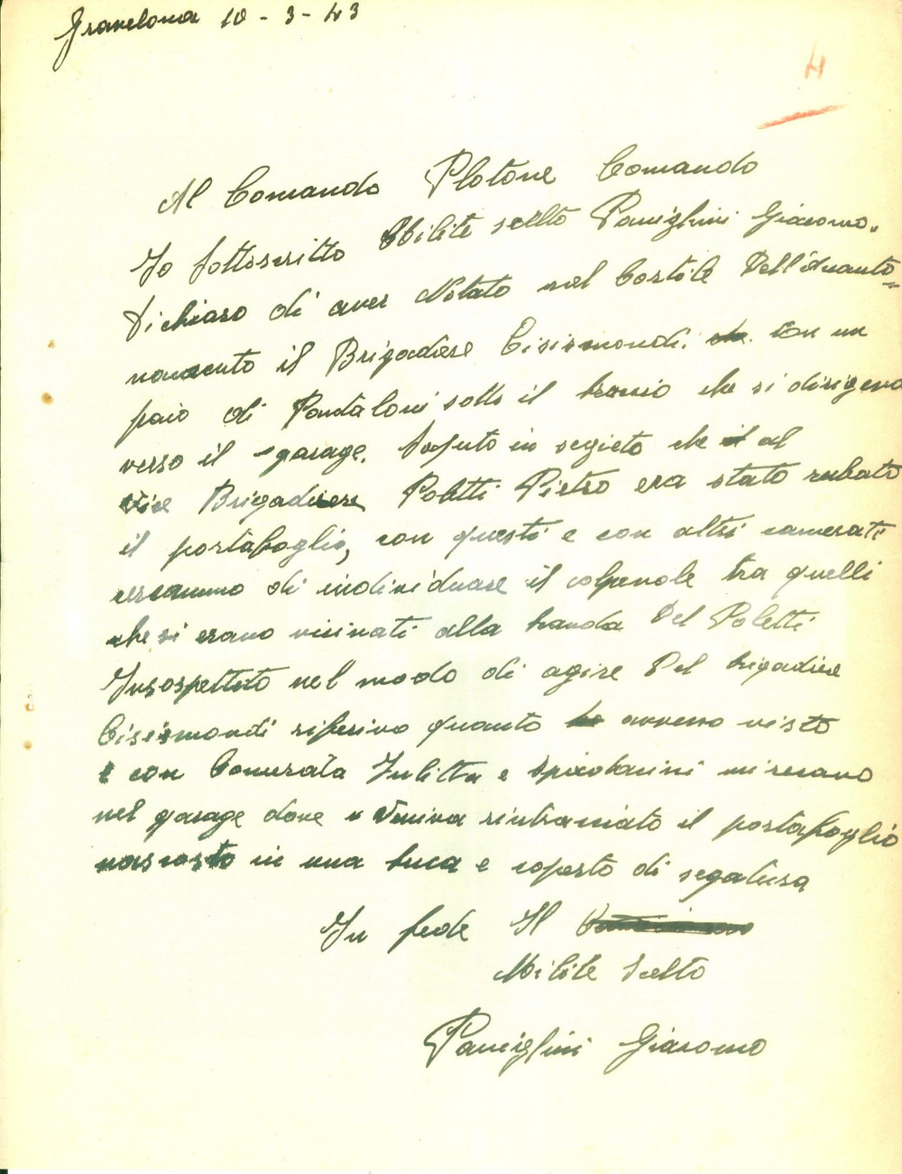 Documento originale, autentico 1943 GRAVELLONA LOMELLINA PV WW2 Giacomo PANIGHINI ritrova portafogli rubato 1