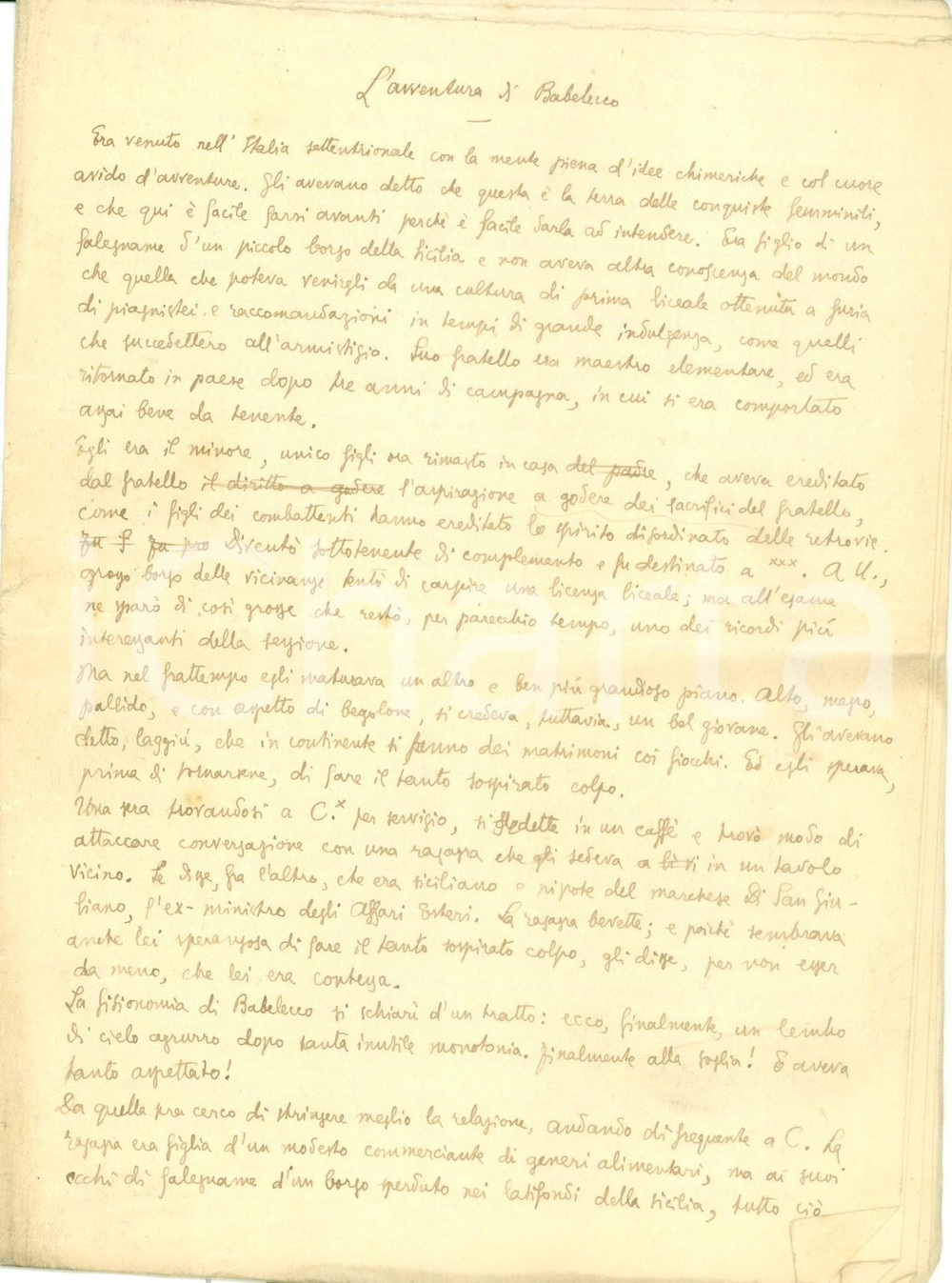 Manoscritto, lettera originale 1940 ca INEDITO L avventura di Babelecco Novella manoscritta mai pubblicata 1