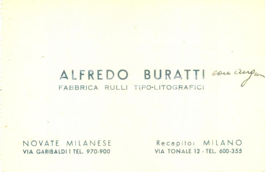Documento originale, autentico 1955 ca NOVATE MILANESE Alfredo BURATTI fabbrica rulli tipolitografici 1
