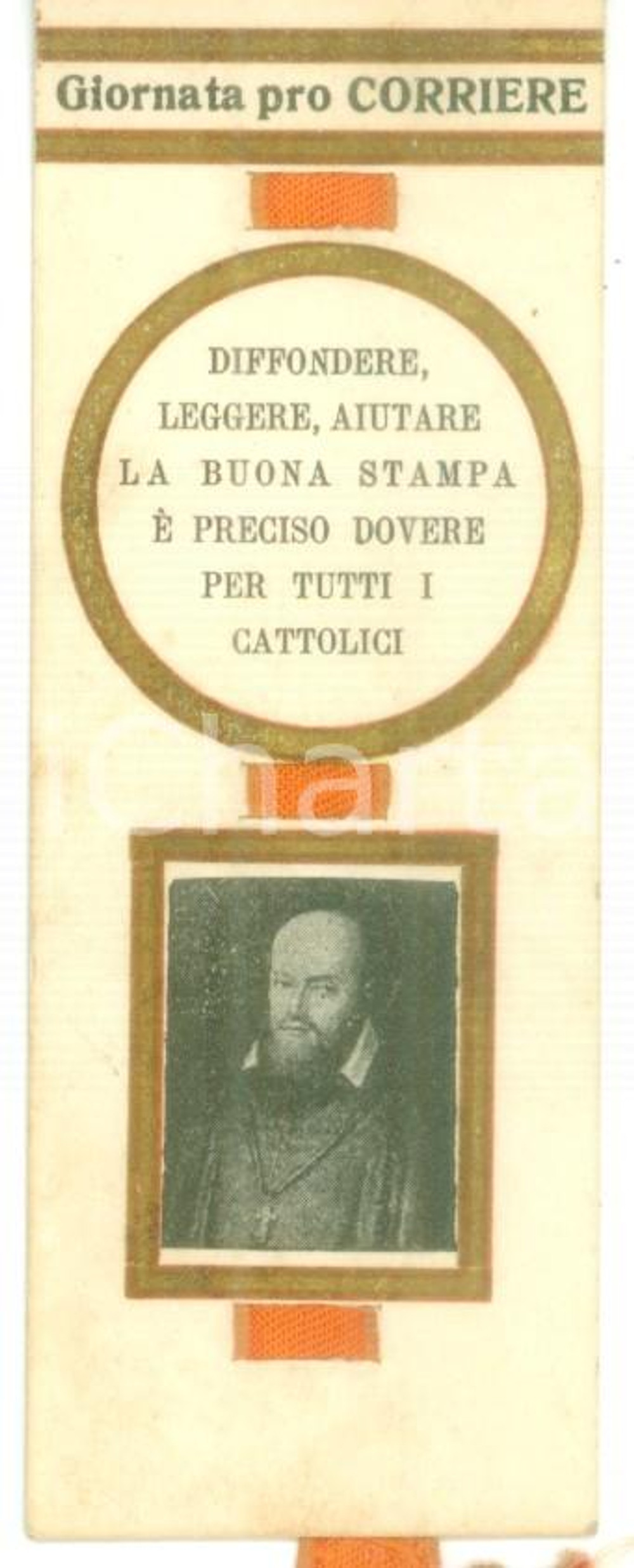 Oggetto da collezione cartaceo 1926 Giornata PRO CORRIERE Segnalibro pubblicitario con nastrino 1
