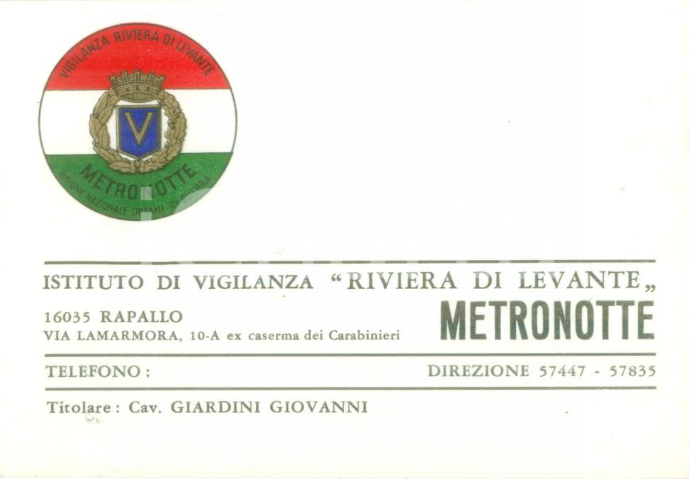 Oggetto da collezione cartaceo 1970 ca RAPALLO GE Istituto di Vigilanza Riviera di LEVANTE Biglietto da visita 1