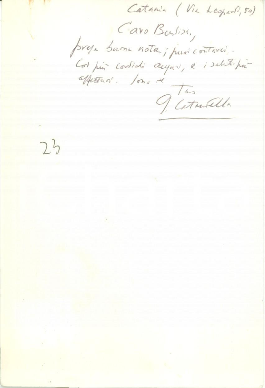 Autografo originale 1967 CATANIA Filologo Quintino CATAUDELLA CARTOLINA POSTALE AUTOGRAFA 1