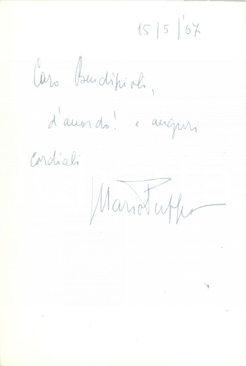 Autografo originale 1967 PADOVA Filologo Mario PUPPO saluta Mario BENDISCIOLI AUTOGRAFO 1