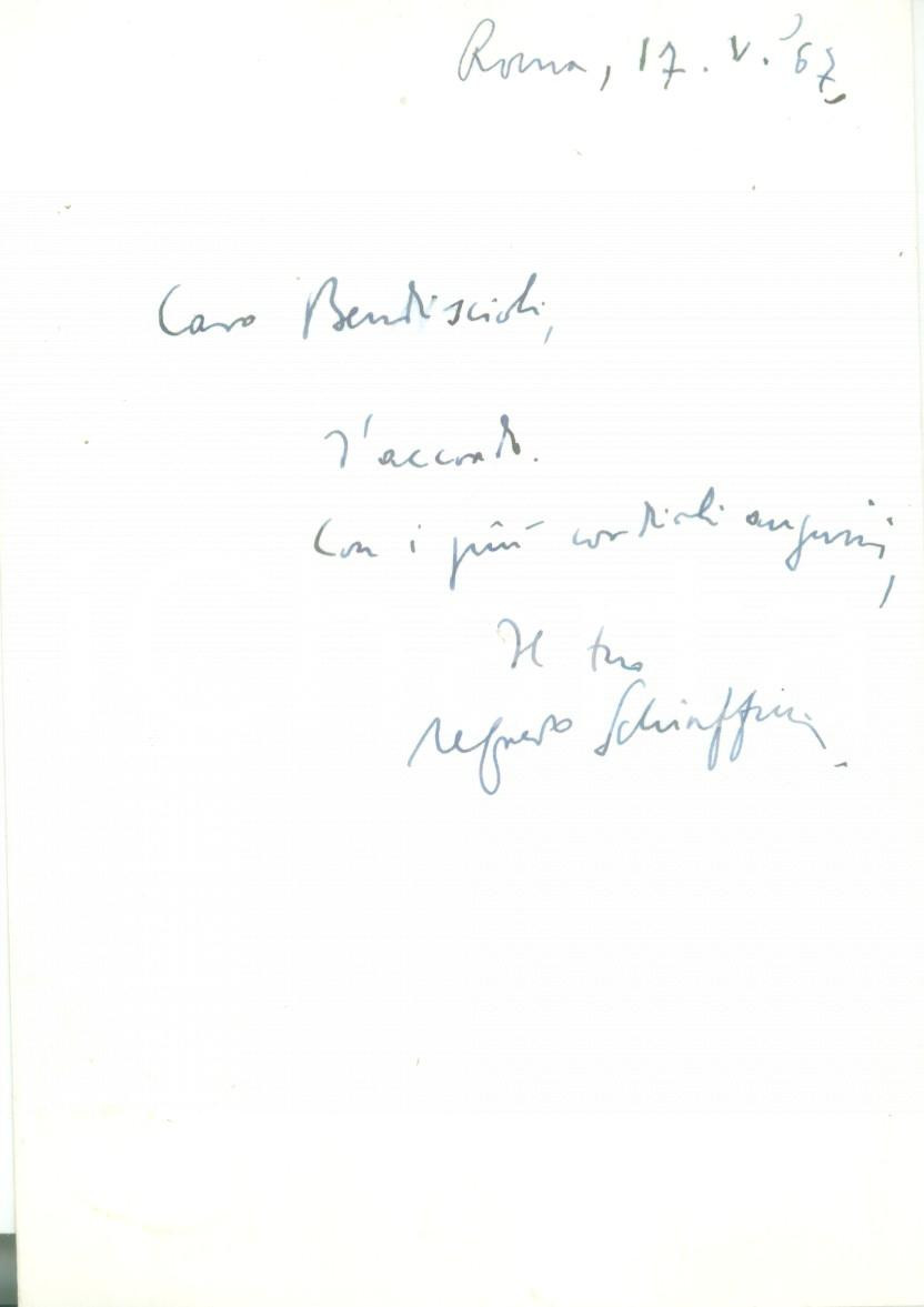 Autografo originale 1967 ROMA Filologo salAlfredo SCHIAFFINI Cartolina postale autografa 1