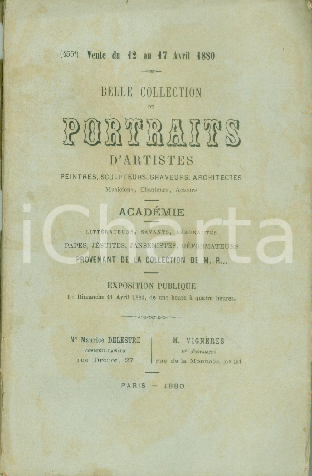 Libro, pubblicazione d epoca 1880 PARIS Belle collection de portraits d artistes Exposition publique CATALOGO 1